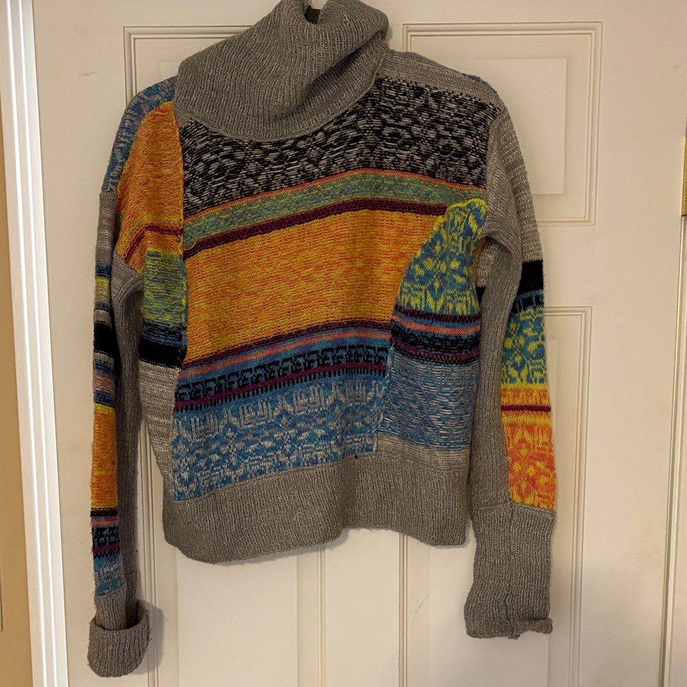 Free People Colorful Knit Turtleneck Sweater